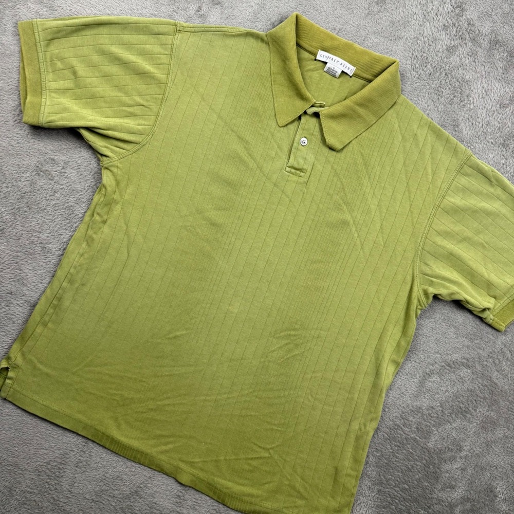 Geoffrey Beene Polo Shirt Mens M Green Good Ribbed Cotton Rayon Short Sleeve